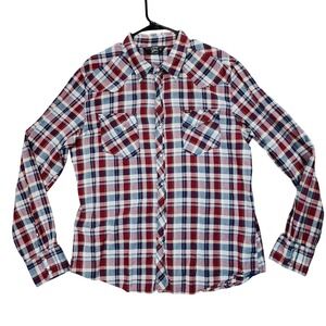 Salt Valley Western ButtonUp Shirt XL Men Plaid Red White Blue Pearl Snap Cowboy